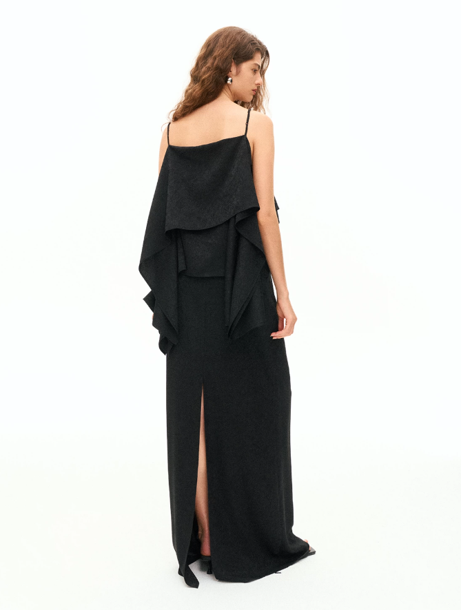Noir Eclipse Slit Midi Skirt