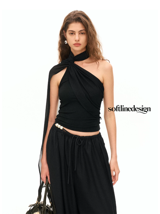 Elysian Ribbon One-Shoulder Bandeau Top