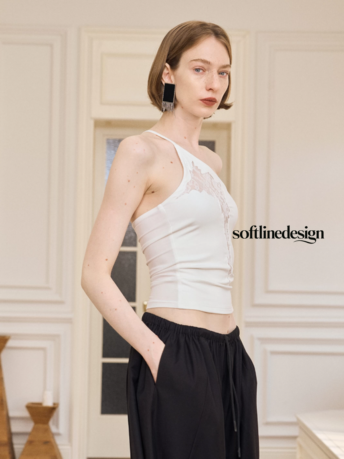 Noir Asymmetry Lace Cami