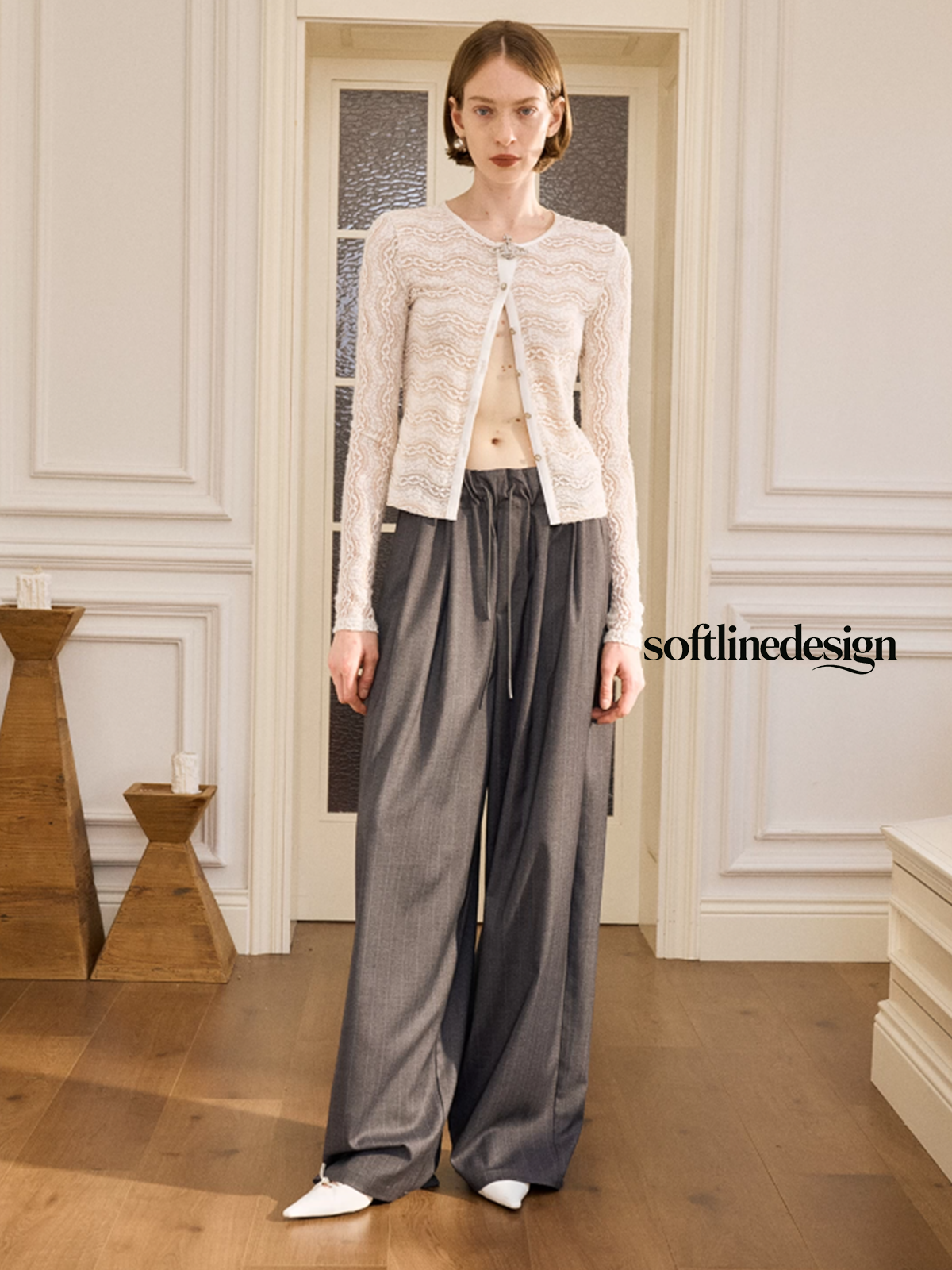 Silver Drift Striped Wide-Leg Pants