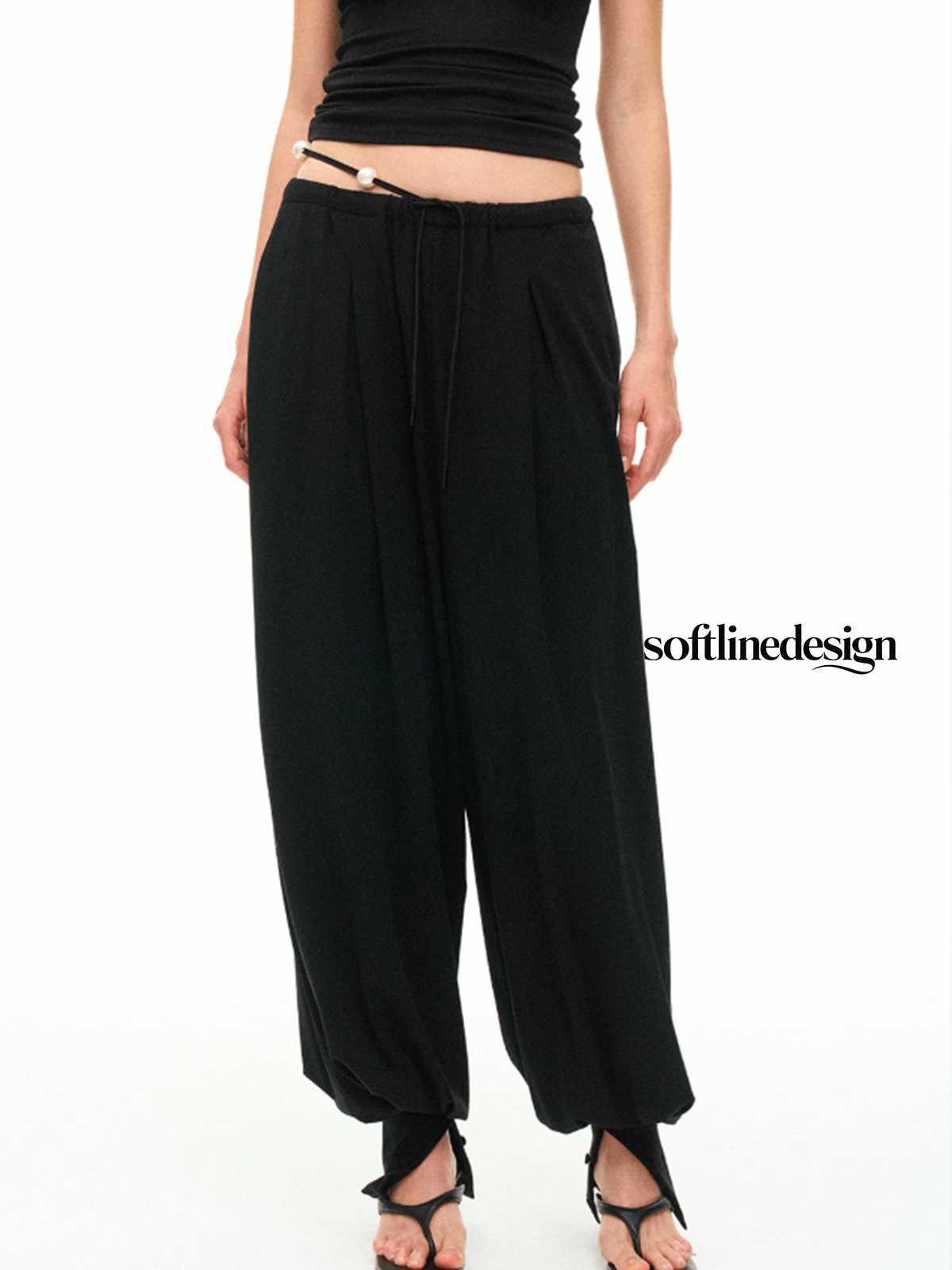 Noir Lantern Wide-Leg Pants