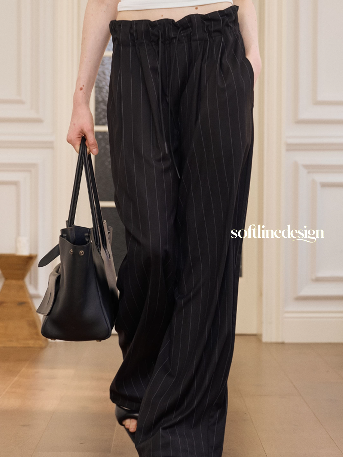 Midnight Drift Striped Wide-Leg Pants