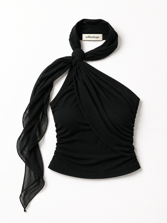 Elysian Ribbon One-Shoulder Bandeau Top