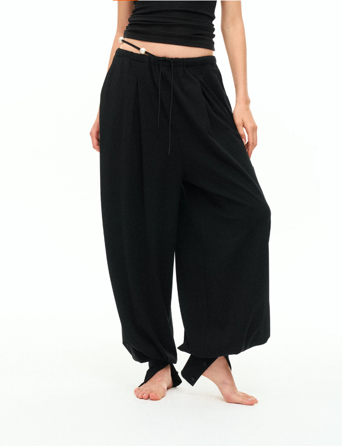 Noir Lantern Wide-Leg Pants
