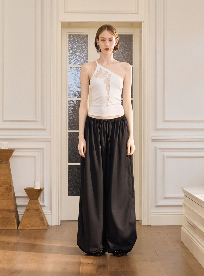 Noir Asymmetry Lace Cami