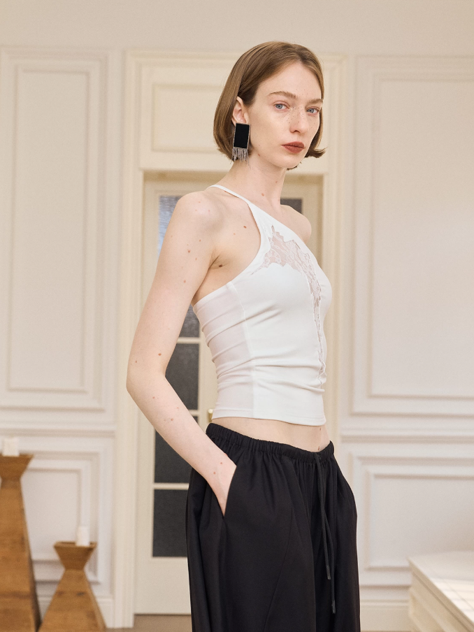 Noir Asymmetry Lace Cami
